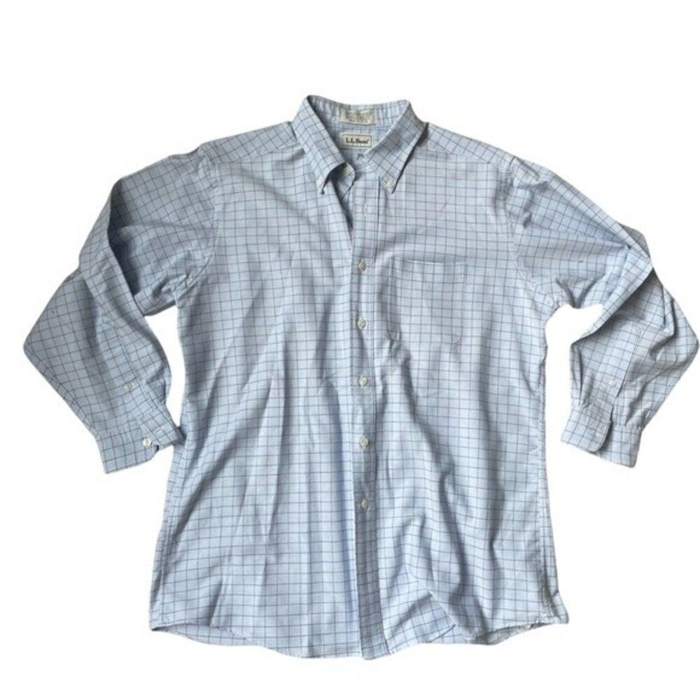L.L.bean shirt vintage men’s blue checkered button down dress shirt size medium
